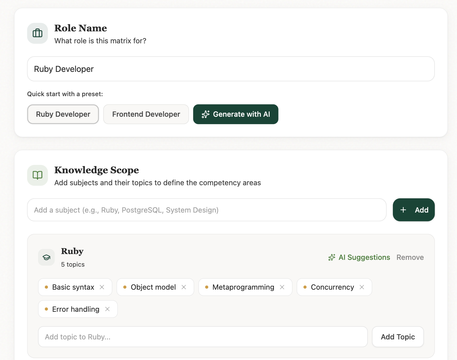 Create Matrix flow showing role input and generated subjects